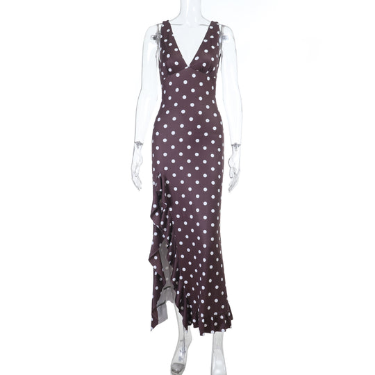 Damen Maxikleid mit eleganten Rüschen und tiefem V-Ausschnitt R&B