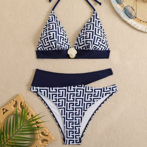 Damen Triangel-Bikini mit elegantem geometrischem Muster R&B