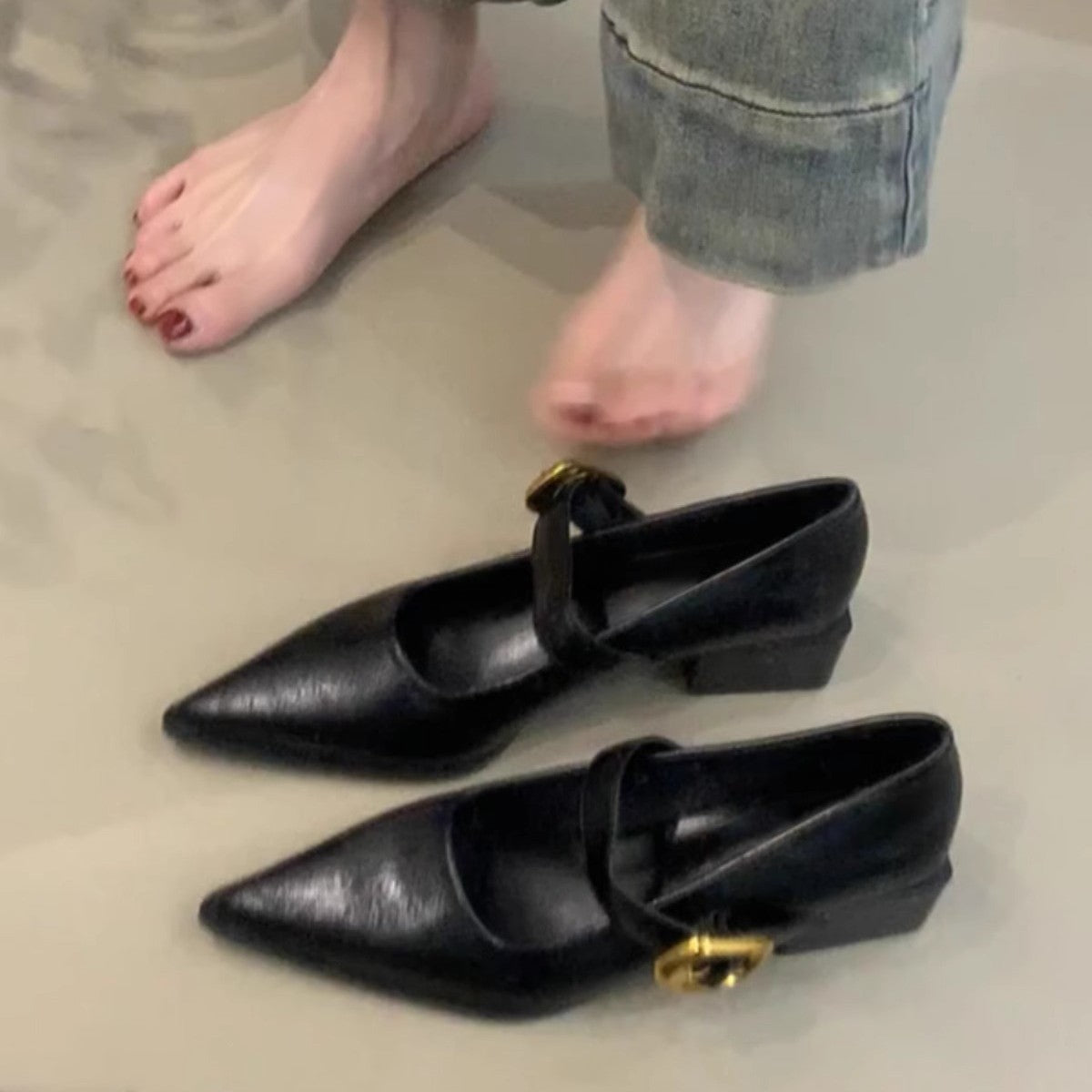 Damen elegante Mary Jane Ballerinas mit modischer Schnallenverzierung R&B