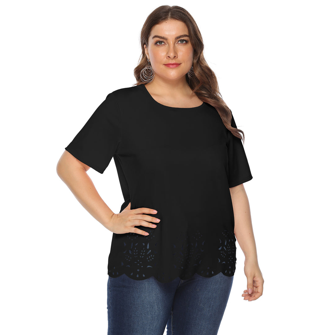 Damen modisches T-Shirt mit filigranem Lochmuster R&B