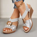 Damen Elegante Wedge-Sandalen mit glänzendem Detail