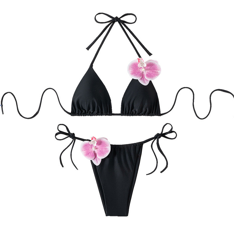 Damen Triangel-Bikini mit dekorativen Orchideen-Details R&B