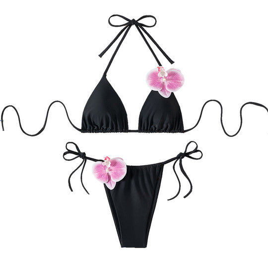 Damen Triangel-Bikini mit dekorativen Orchideen-Details R&B
