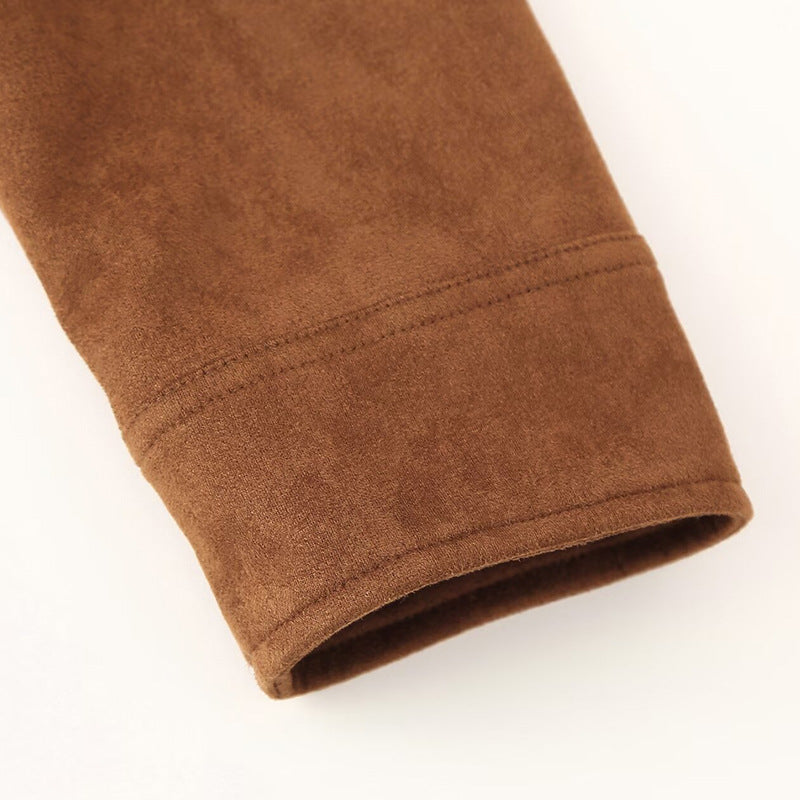 Damen trendige kurz geschnittene Retro-Jacke aus hochwertigem Wildleder-Werkstoff R&B