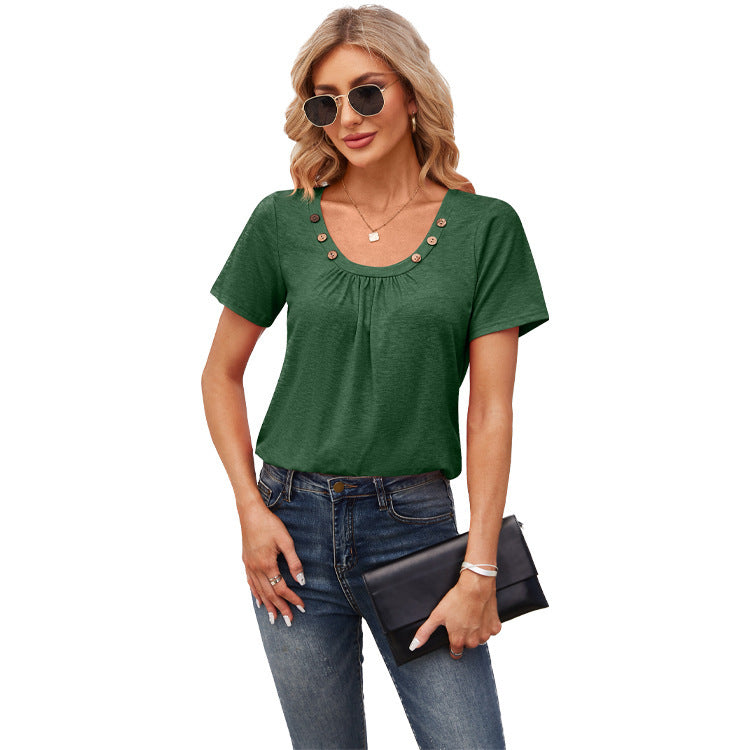Damen Freizeit T-Shirt mit dekorativen Knöpfen R&B