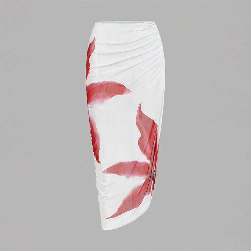 Damen Eleganter Badeanzug mit floralem Design und passendem Rock R&B