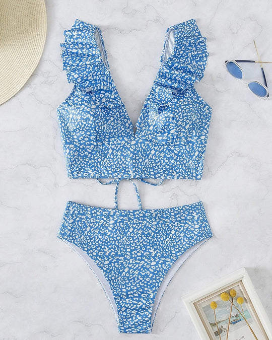 Damen Bikini mit elegantem Rüschendesign und hoch geschnittenem Höschen R&B