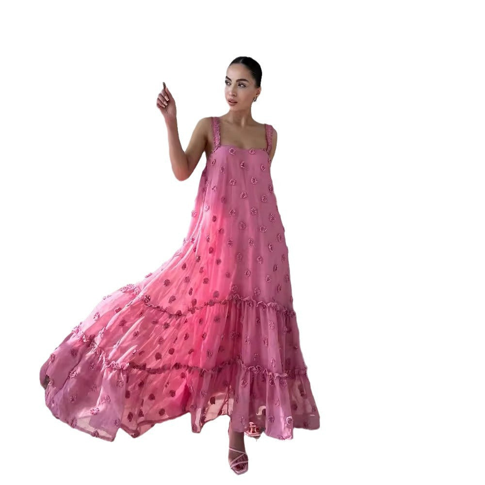 Damen Sommerliches Maxikleid mit floralem Relief und voluminösem Saum R&B