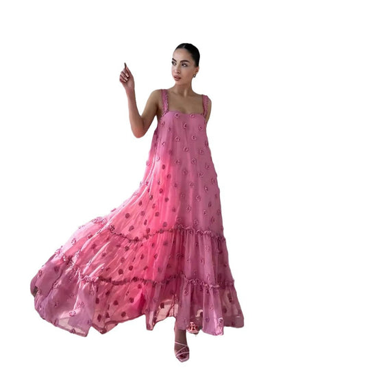 Damen Sommerliches Maxikleid mit floralem Relief und voluminösem Saum R&B