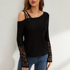 Damen Off-Shoulder Oberteil mit Spitzenbesatz und Trägerdesign R&B