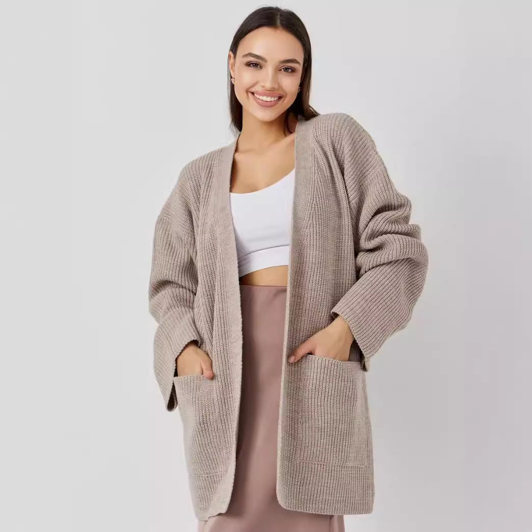 Damen Großer Strickcardigan mit voluminösen Ärmeln und praktischen Taschen R&B