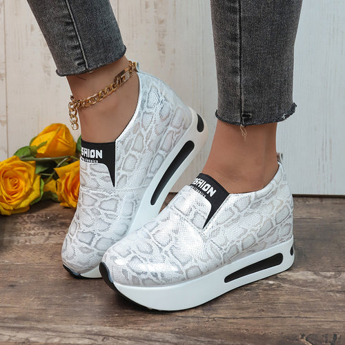 Damen Wedge-Sneaker im modernen Schlangenleder-Look mit bequemer Sohle R&B