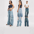 Damen Weite Cargo-Jeans mit praktischen Seitentaschen