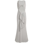 Damen Elegantes Langarmkleid mit asymmetrischer Drapierung R&B