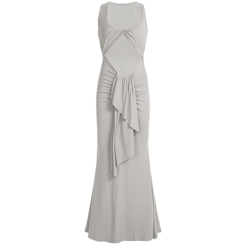 Damen Elegantes Langarmkleid mit asymmetrischer Drapierung R&B