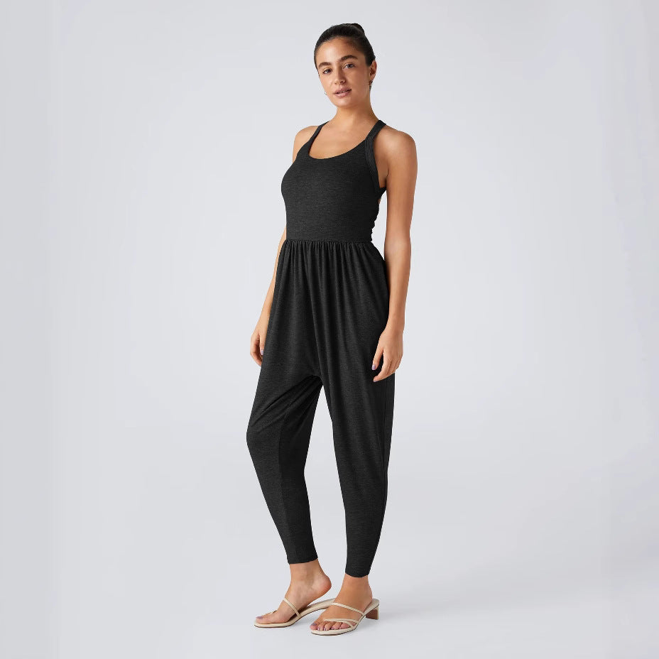 Damen nan lässiger Jersey-Overall mit Racerback, smockierter Taille und seitlichen Eingrifftaschen R&B