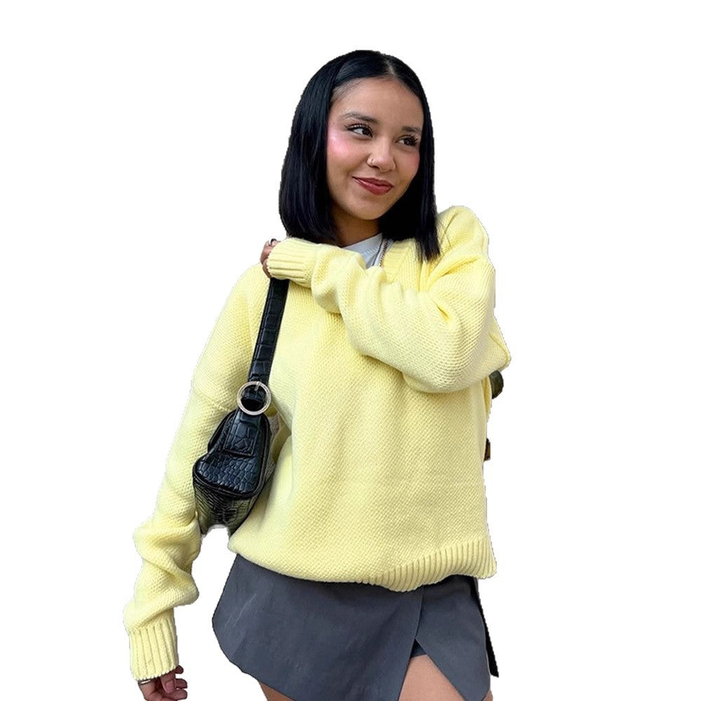 Damen Oversized Strickpullover mit V-Ausschnitt und lässigem Schnitt R&B