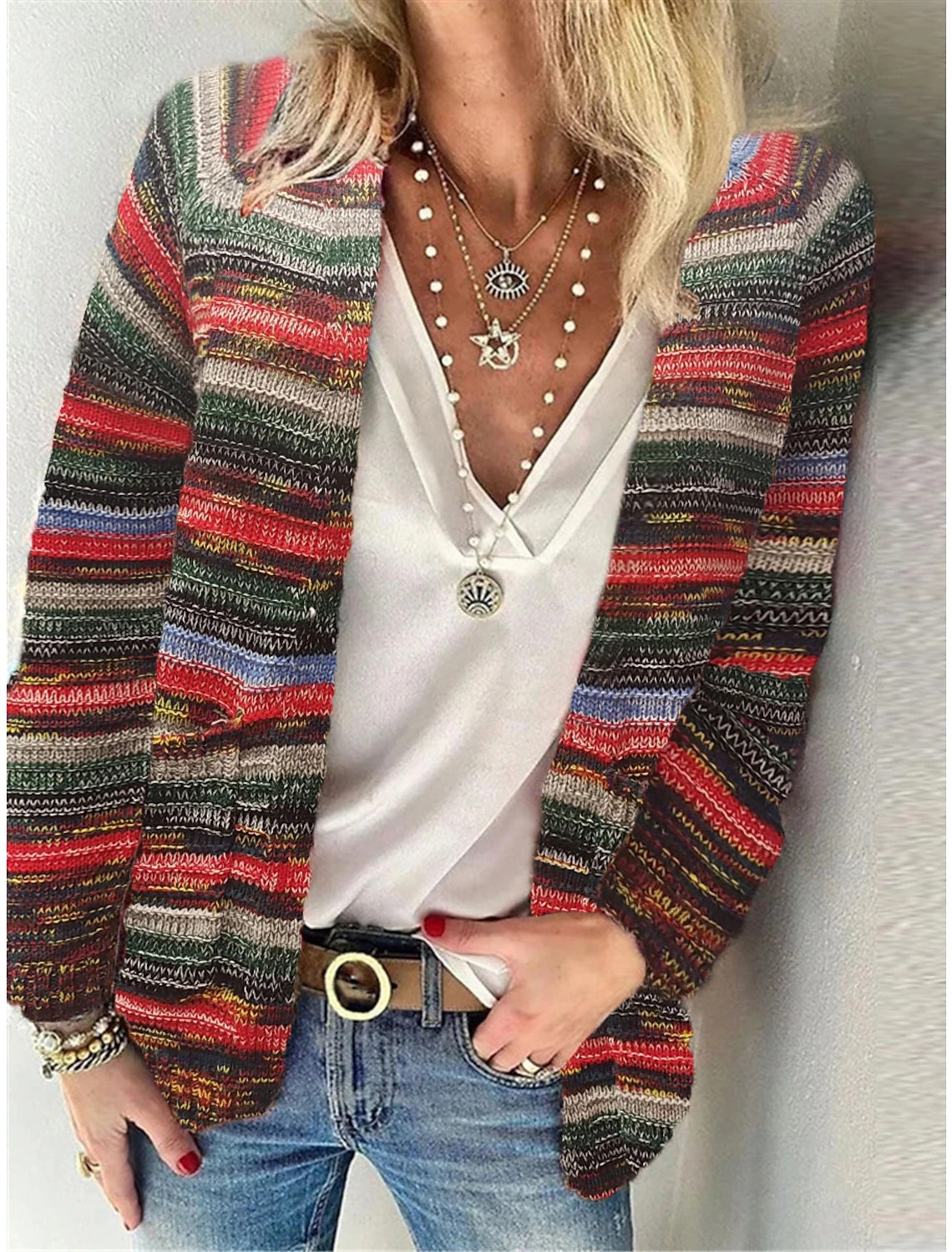 Damen Bunte Strickjacke mit modernem Design R&B