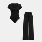 Damen lässiger Jumpsuit mit kurzer Arm und weitem Bein R&B