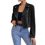 Damen Stylische Kunstjacke im Biker-Stil mit asymmetrischem Reißverschluss R&B