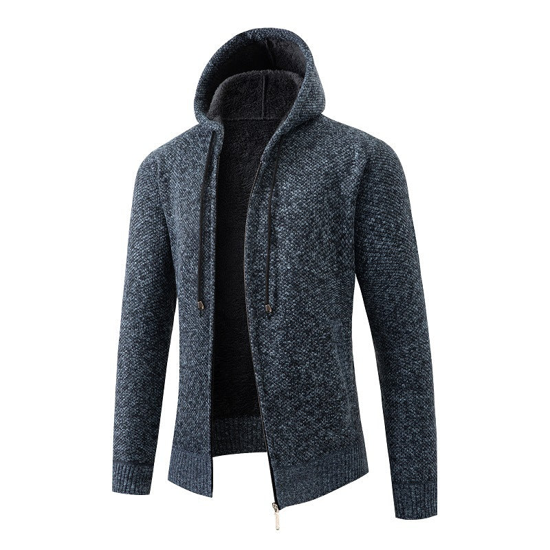 Herren gemütlicher Strickhoodie mit kuscheligem Innenfutter