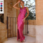 Damen Elegantes Maxikleid mit raffiniertem Wickeloberteil und seitlichem Schlitz R&B