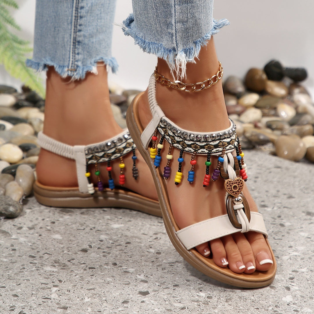 Damen Riemensandalen mit bunten Perlen und komfortablem Fußbett R&B