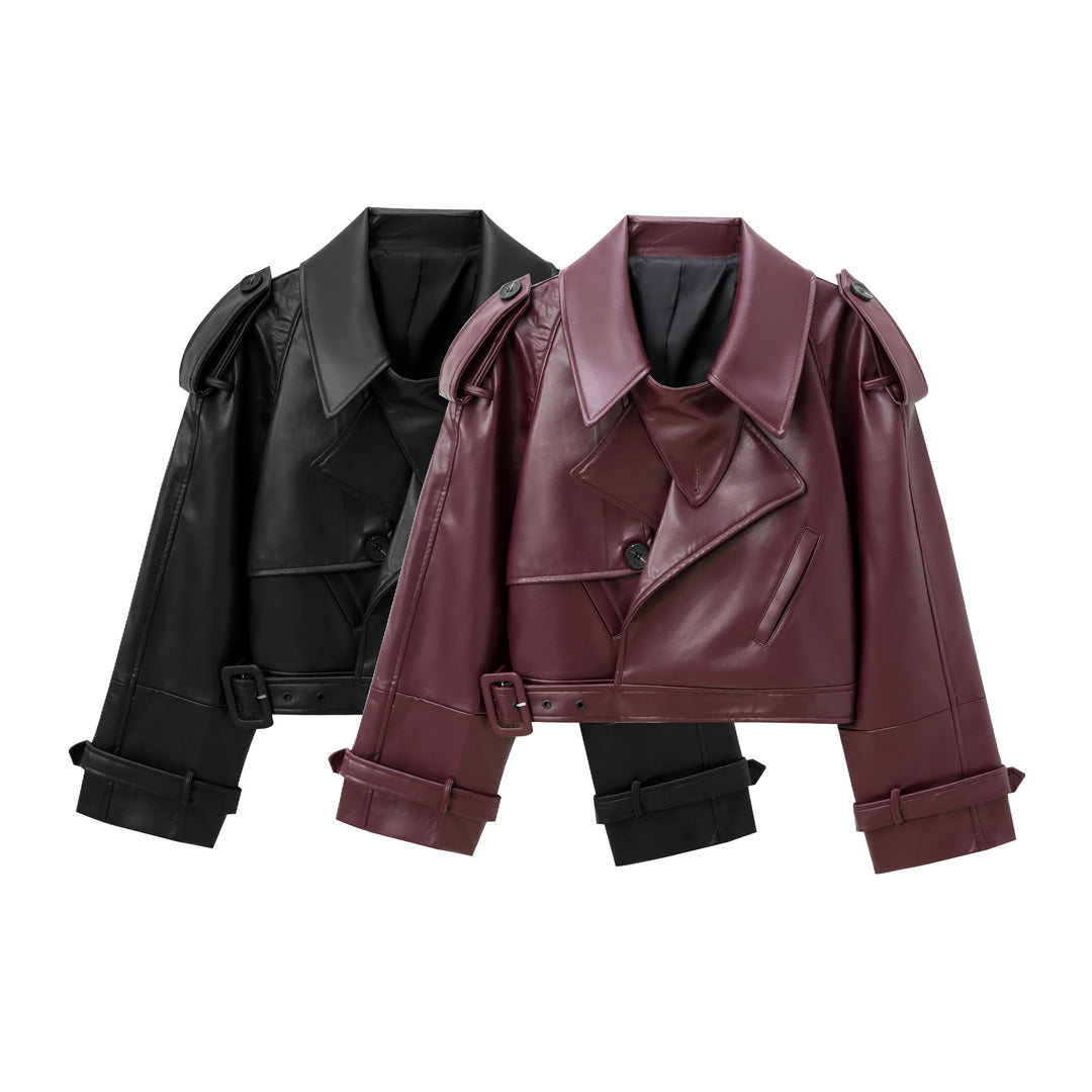 Damen cropped jacke im eleganten Design mit breitem Revers und praktischen Taschen R&B