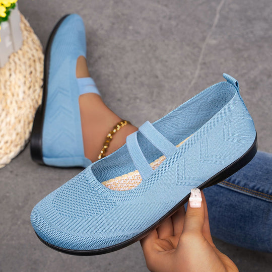 Damen bequeme Ballerinas mit elastischen Riemen und atmungsaktiver Mesh-Oberfläche R&B
