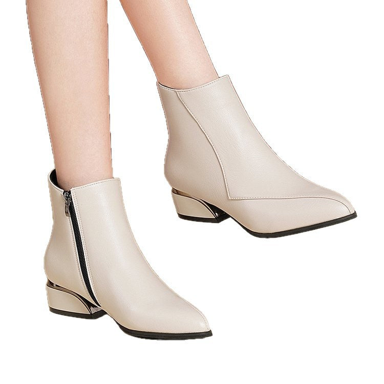 Damen elegante Ankle-Boots mit dekorativem Blockabsatz und seitlichem Reißverschluss R&B