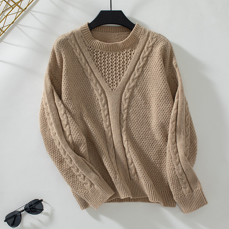 Damen Strickpullover mit modernem V-Ausschnitt und Zopfdesign R&B