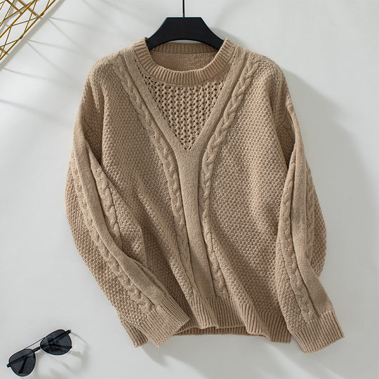 Damen Strickpullover mit modernem V-Ausschnitt und Zopfdesign R&B