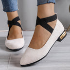 Damen Elegante Ballerinas mit modischem elastischen Riemen und goldfarbenem Detail R&B