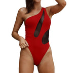 Damen Einseitiger Cut-Out Badeanzug mit Netzdetails R&B
