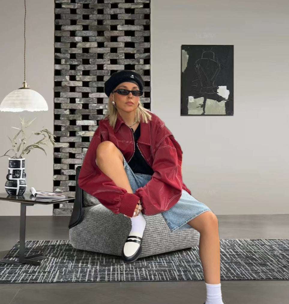 Damen modische Jacke mit trendigen Stickdetails und lässigem Schnitt R&B
