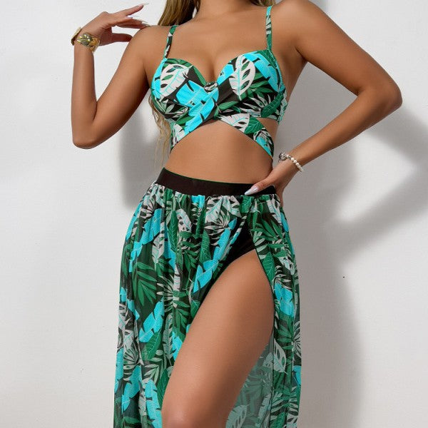 Damen Zweiteiler Bademode mit hohem Beinausschnitt und floralem Design R&B
