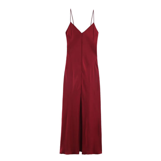 Damen elegantes Maxikleid mit schickem V-Ausschnitt und seitlichem Schlitz R&B
