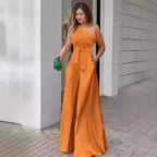 Damen Eleganter Ein-Schulter Jumpsuit mit Gürtel und weitem Bein