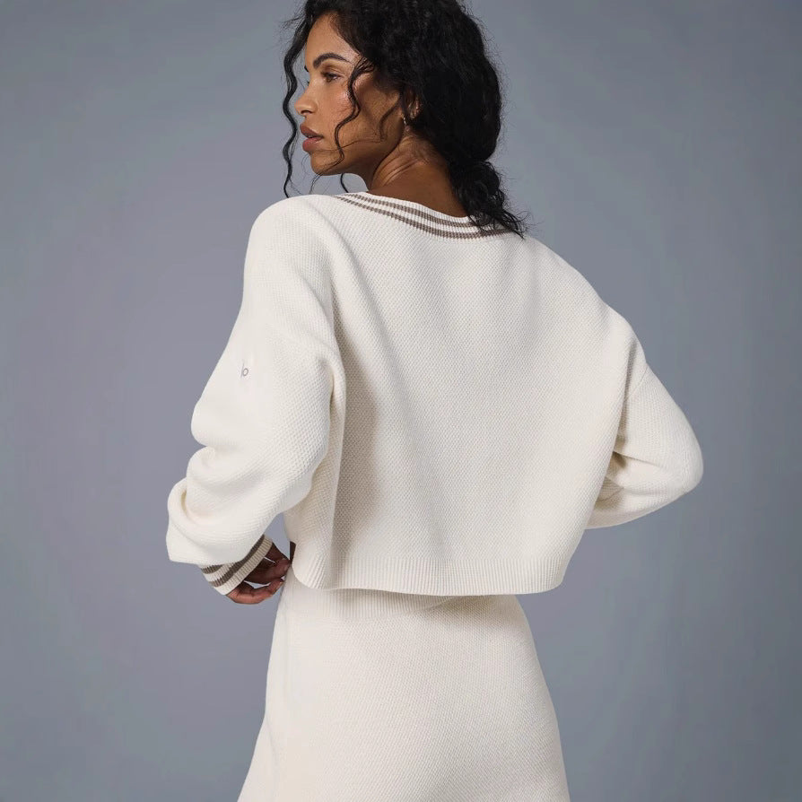 Damen Strickkleid im sportlichen Oversized-Design mit tiefem V-Ausschnitt und Farbblockdetails R&B