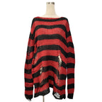 Damen nan Oversized Grobstrickpullover mit breiten Blockstreifen und aufgerissenem Design R&B