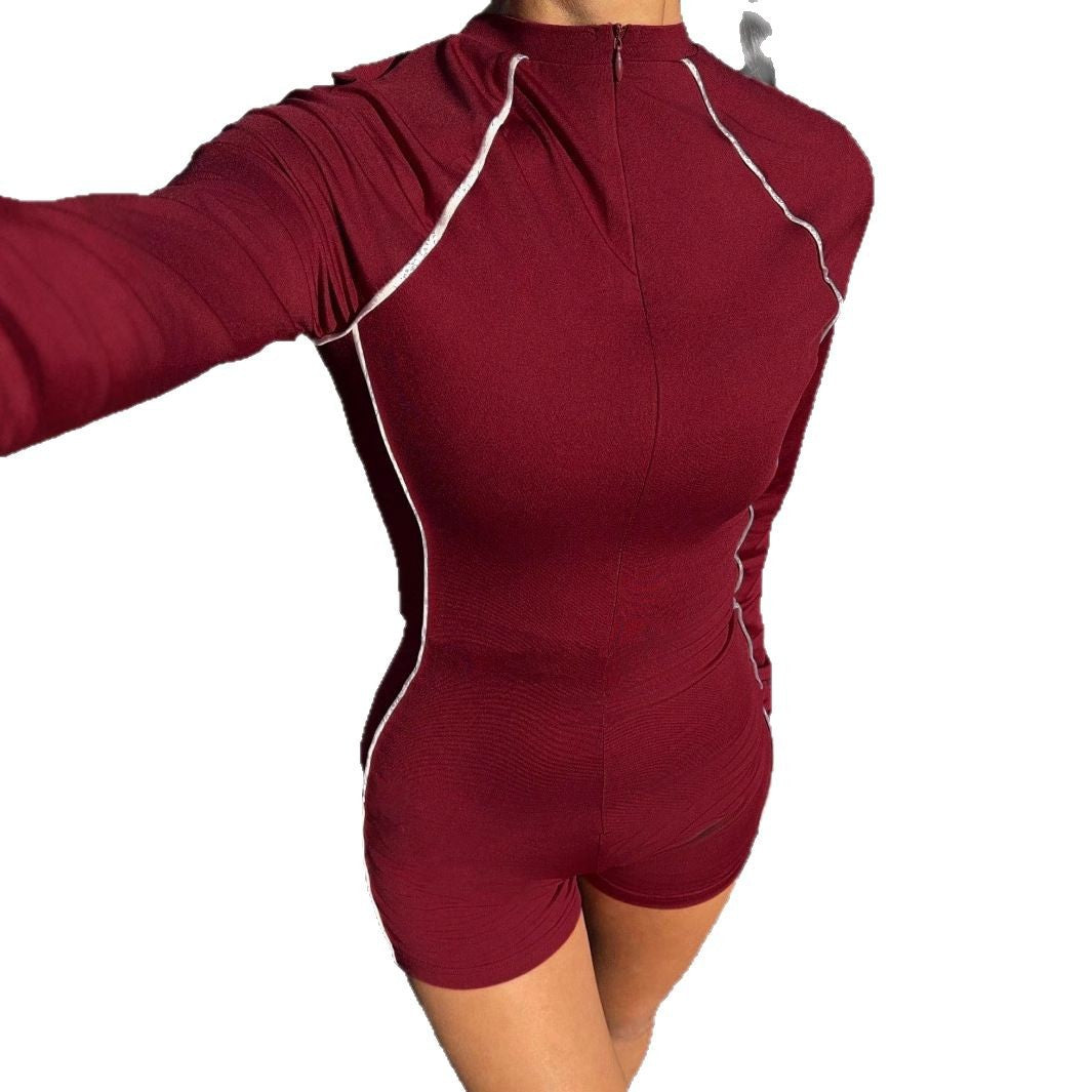 Damen sportlicher Einteiler mit hochgeschlossenem Kragen und Reißverschluss R&B