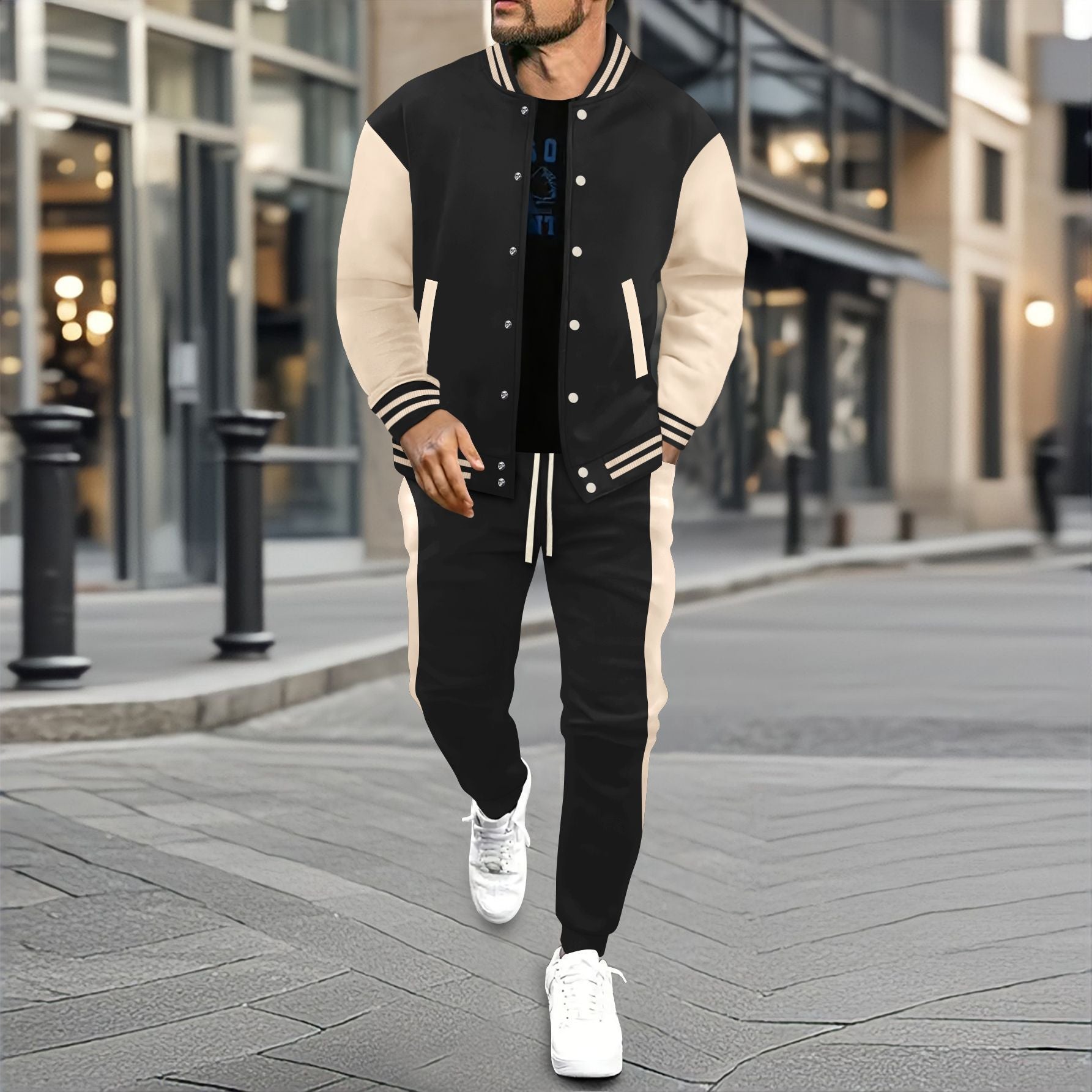 Herren nan College-Trainingsanzug aus Baumwollmischung mit gesteppter Collegejacke und tapered Jogginghose R&B