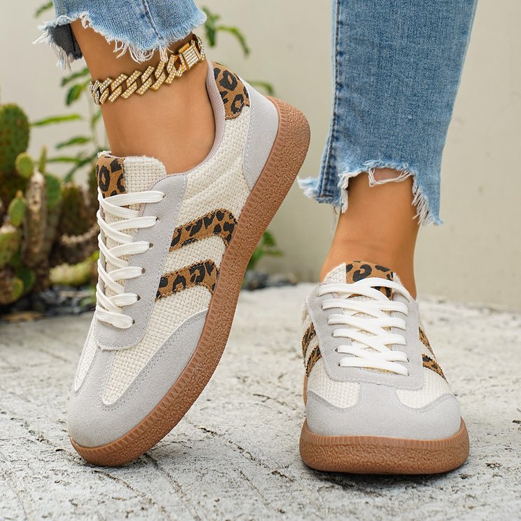 Damen Sportliche Sneakers mit Leoprint-Design und atmungsaktiver Oberflächenstruktur R&B