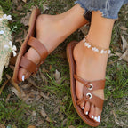 Damen Sommerliche Zehentrenner-Sandalen mit modischem Riemen-Design und dekorativen Ösen R&B
