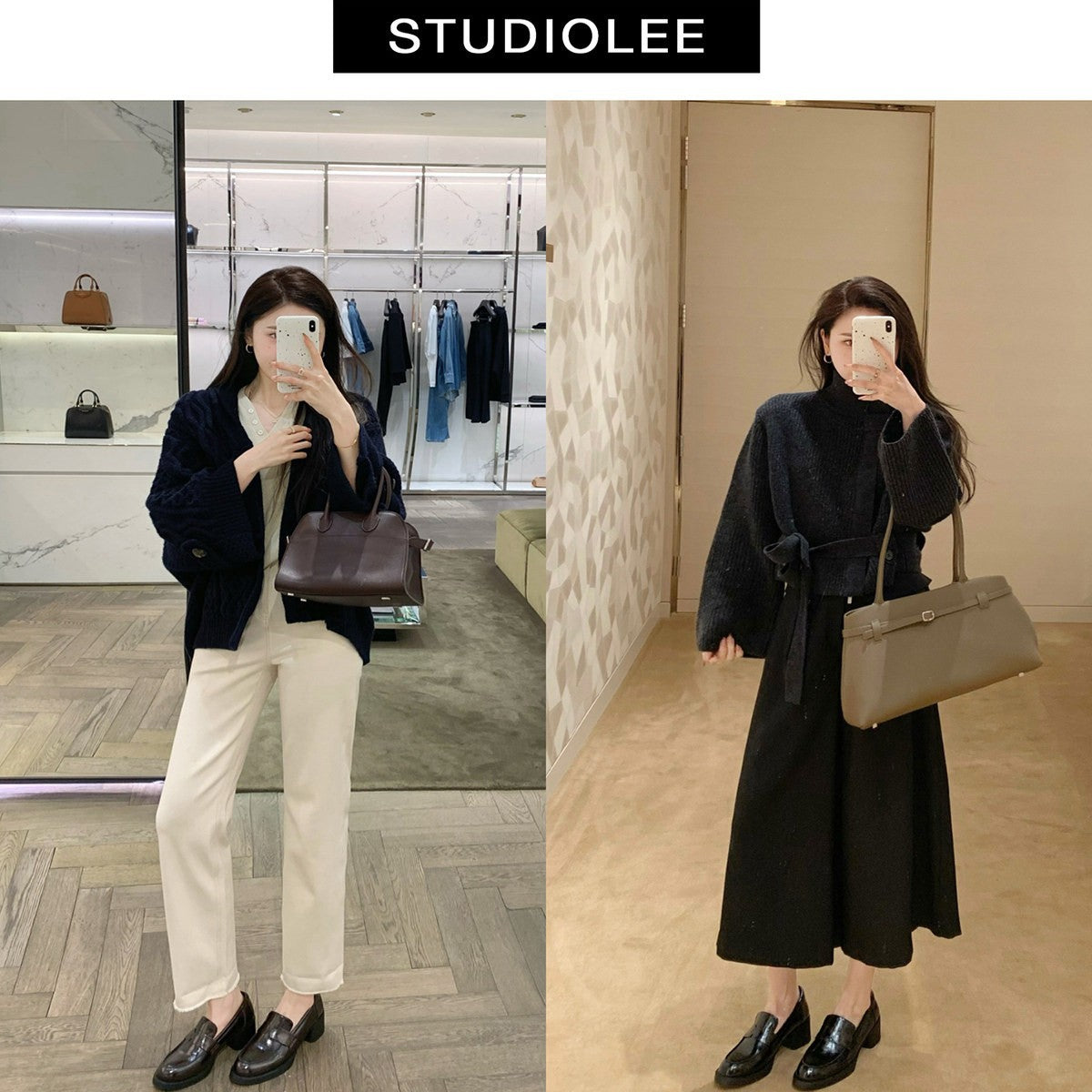 Damen modische Loafers mit glänzender Oberfläche und komfortablem Blockabsatz R&B