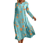 Damen Maxikleid mit V-Ausschnitt und herbstlichem Blattdesign R&B