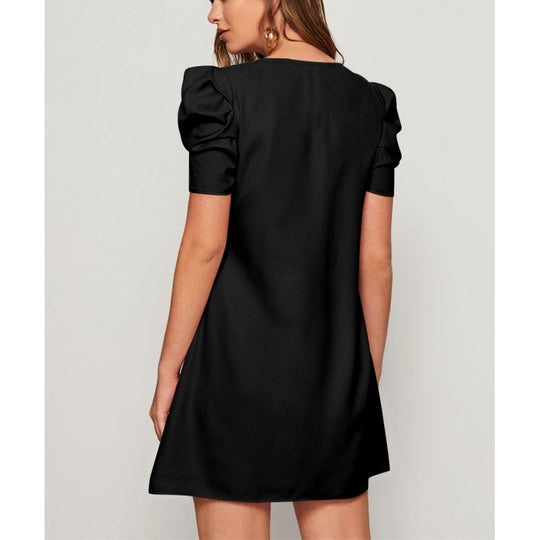 Damen lässiges Kurzarmkleid mit voluminösen Puffärmeln und lockerem Schnitt R&B