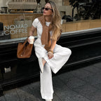 Damen Weit geschnittene Leinenhose mit elastischem Bund und hohem Taillenbund R&B