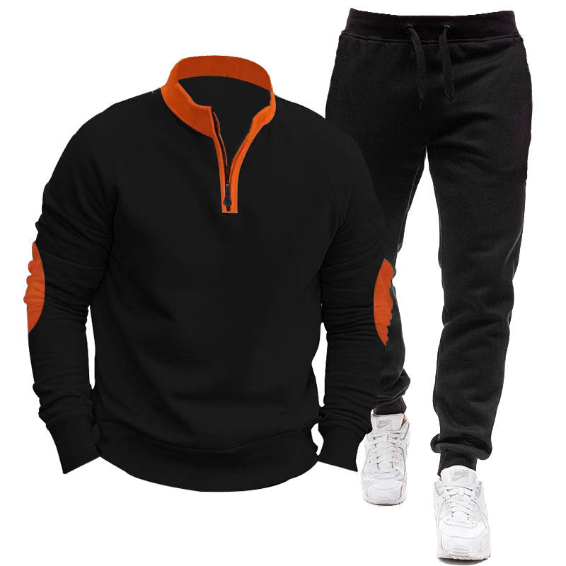 Herren Sportliches Hoodie- und Jogginganzug-Set mit kontrastierenden Ärmelakzenten R&B