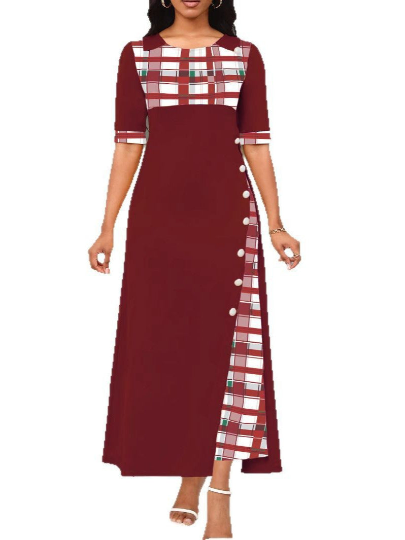 Damen Maxi-Kleid mit modischem Karomuster und geschmackvollen Knopfdetails R&B